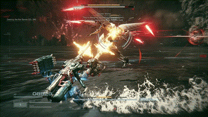 GIF shows footage of battle against CEL 240, a boss in Armored Core 6.