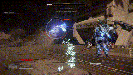GIF shows a player dodging a Laser Cannon blast in Armored Core 6.