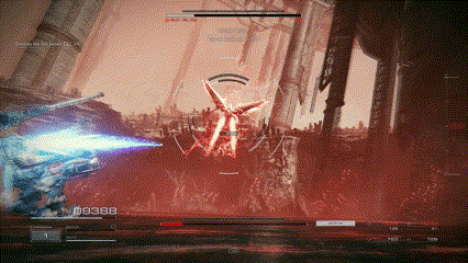 GIF shows footage of battle against CEL 240, a boss in Armored Core 6.