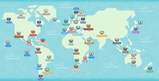 Map of all Vivillon form locations throughout the world