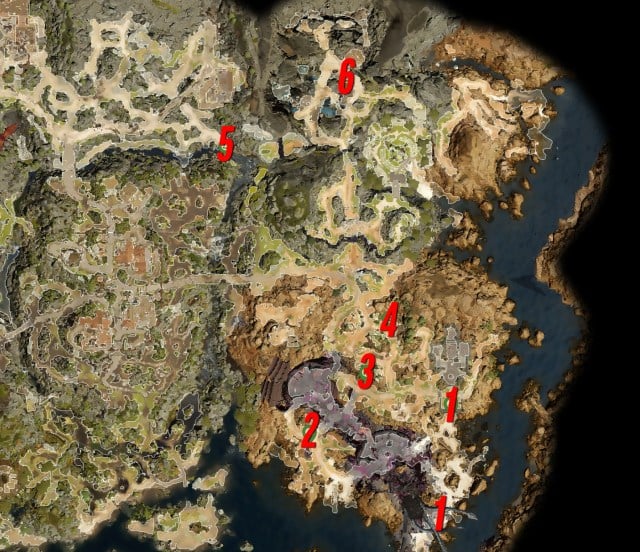 Map showing all companion locations in the Wilderness in Baldur's Gate 3