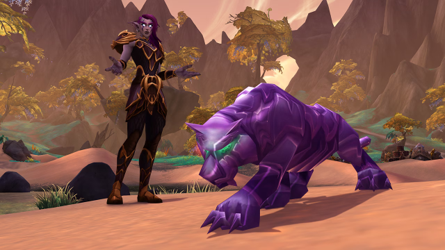 Night Elf character standing next to the Zipao Tiger pet