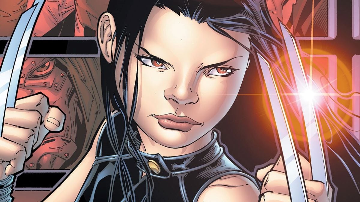 X-23 in the comics, posing with her long hair and claws