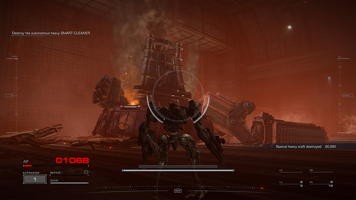 A giant mech lays defeated in Armored Core 6. 
