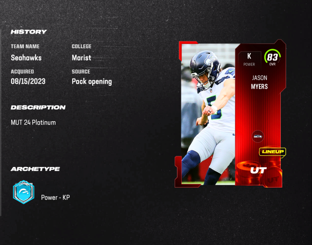 A Platinum card in Madden 24 Ultimate Team, showing details and options.
