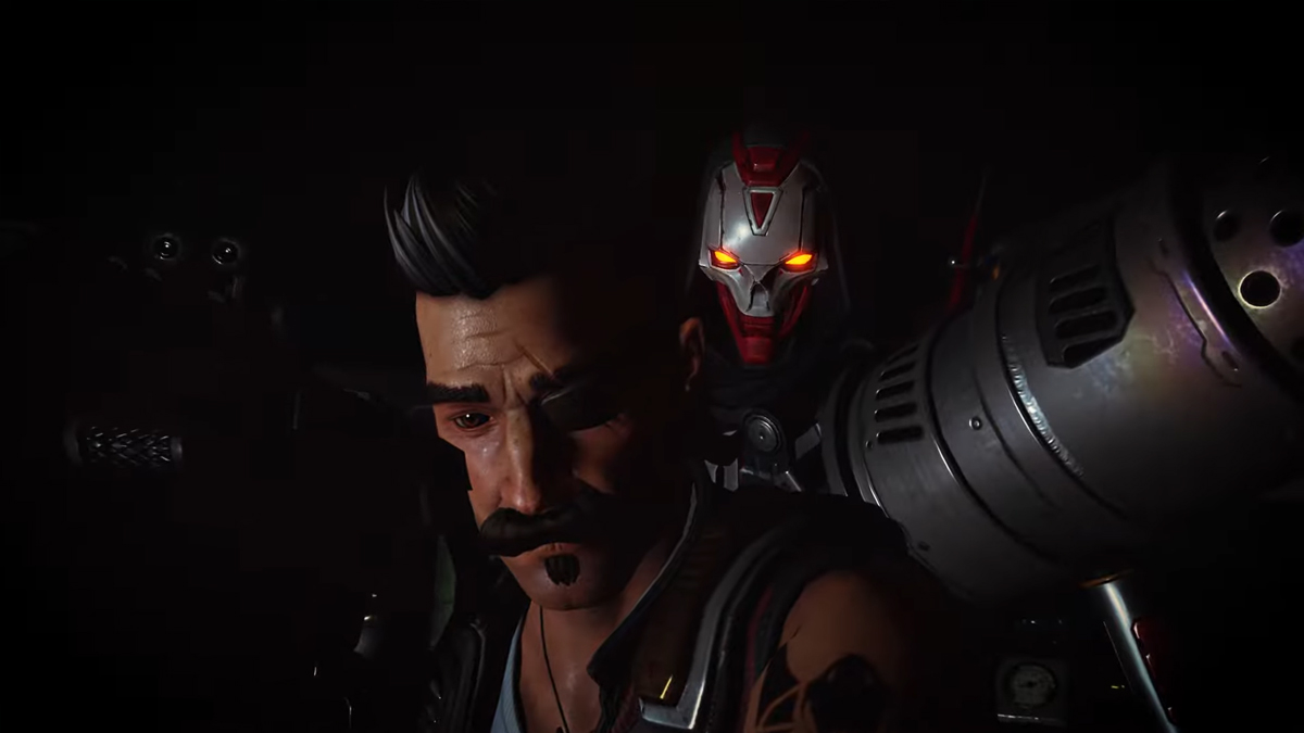 Revenant, an evil-looking character, creeps up on other characters in the darkness in Apex Legends.