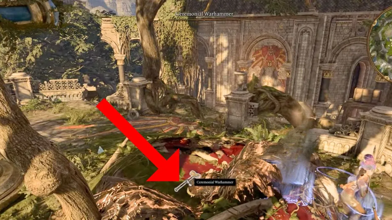 red arrow pointing to a warhammer in a nest in bg3