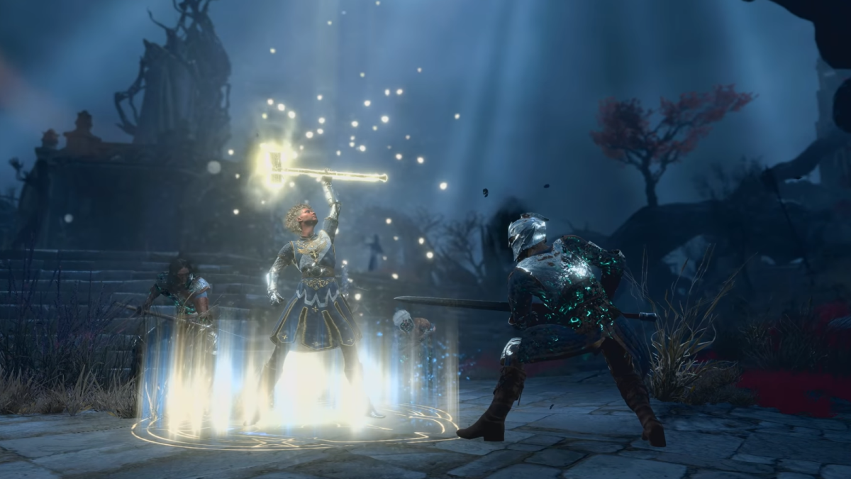 A female Paladin prepares to use Divine Smite to defeat a zombie in Baldur's Gate 3