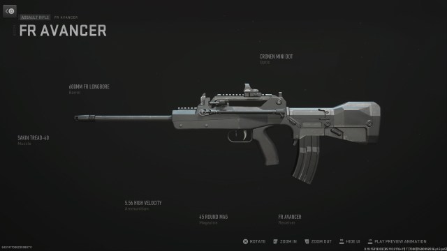 A screenshot of the best FR Avancer loadout in MW2.