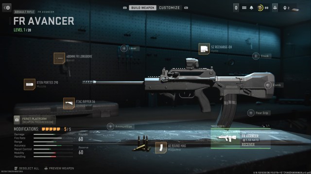 A screenshot of the best FR Avancer loadout in Warzone.