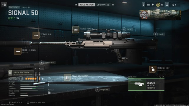 A screenshot of the best Signal 50 loadout in Warzone.