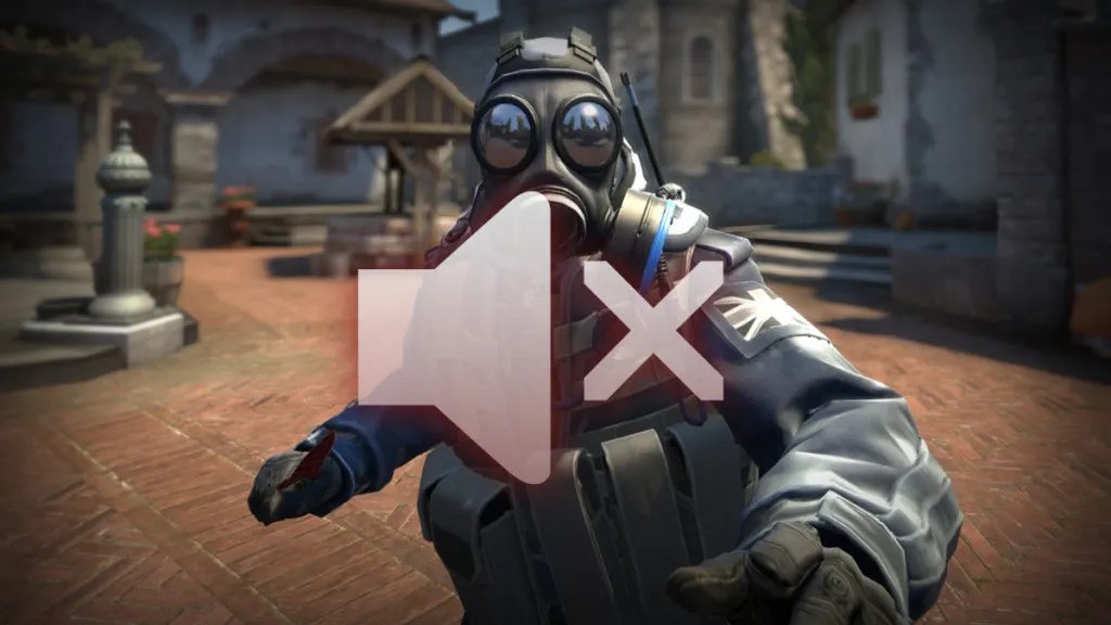 A counter-terrorist facing the camera with a mute symbol in CS:GO.