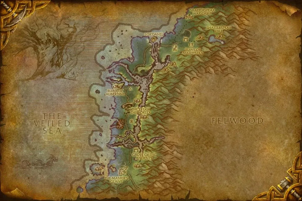 a mpa of darkshore in world of warcraft