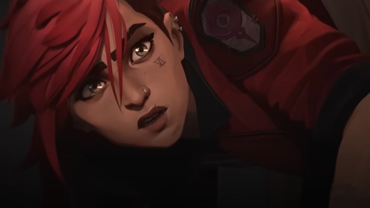 Vi looks shocked at something we can't see just beyond the border of the image in Arcane season one on Netflix