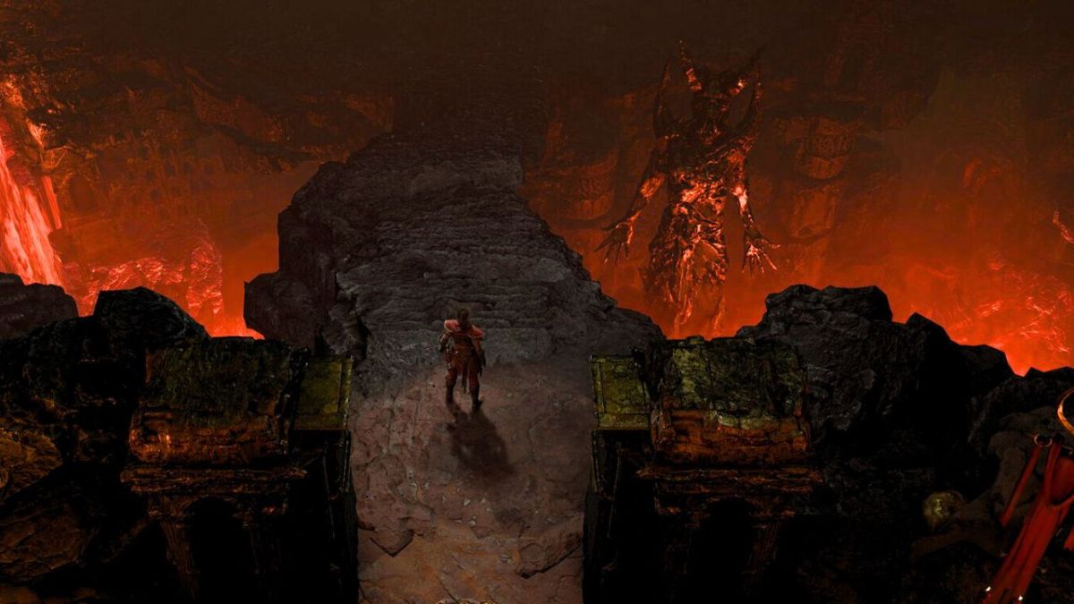 Person standing on a ledge facing a floating enemy in Diablo 4