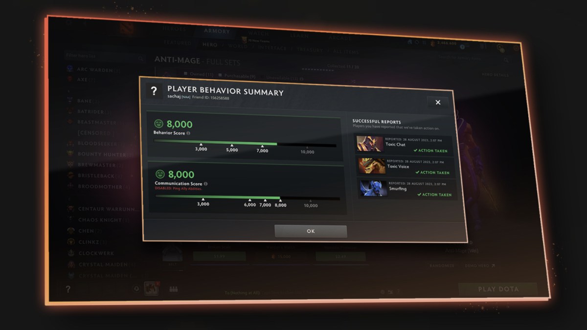 The new communication score window as seen in the Dota 2 client.