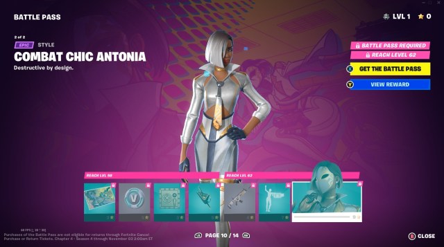 Fortnite Chapter four, season four Battle pass rewards, Levels 58-62. 