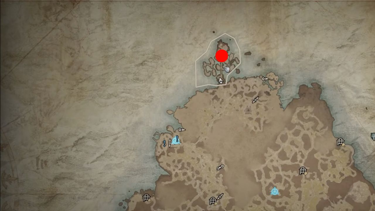 Red dot showing Hope's Light stronghold in Diablo 4
