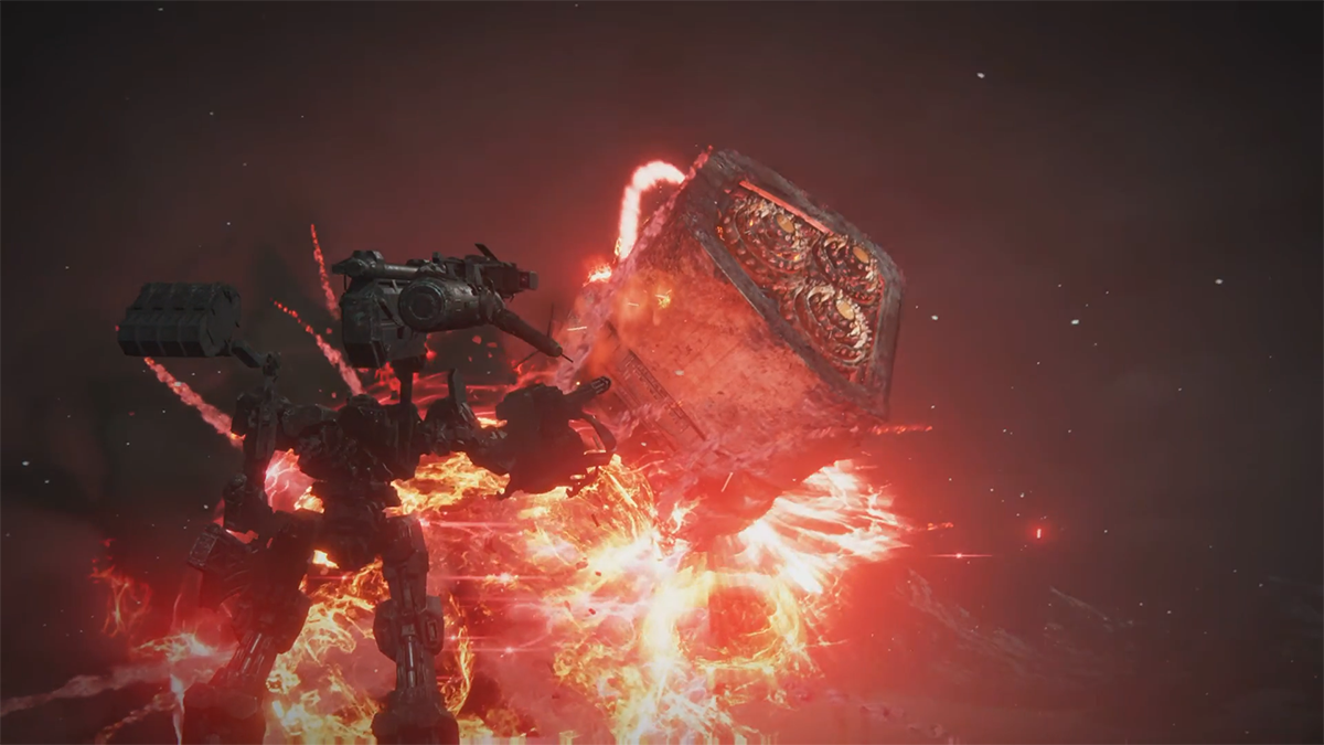 A giant mechanical worm explodes in Armored Core 6. 