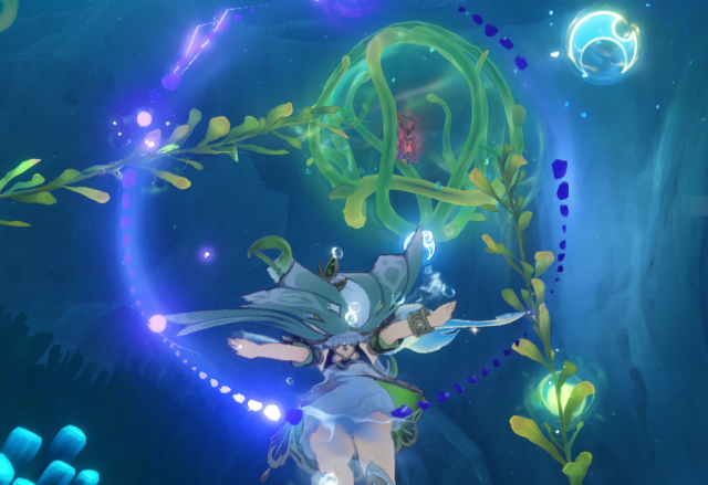 Underwater screenshot showing a time-trial locked by seagrass.