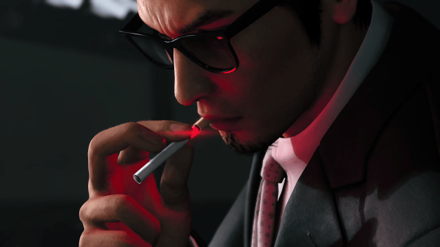 Kazuma Kiryu deploying an explosive cigarette.