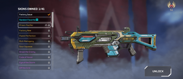 A screenshot of a weapon skin selection screen in Apex Legends, highlighting the Prison Pacifier skin for the C.A.R. SMG.