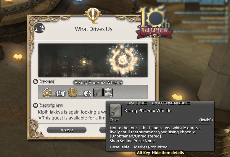 Menu in FFXIV showing a quest that can be undertaken.