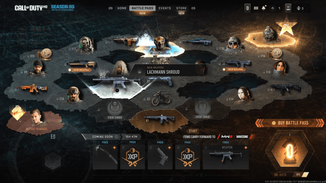 A screenshot of the MW2 Season Five battle pass.
