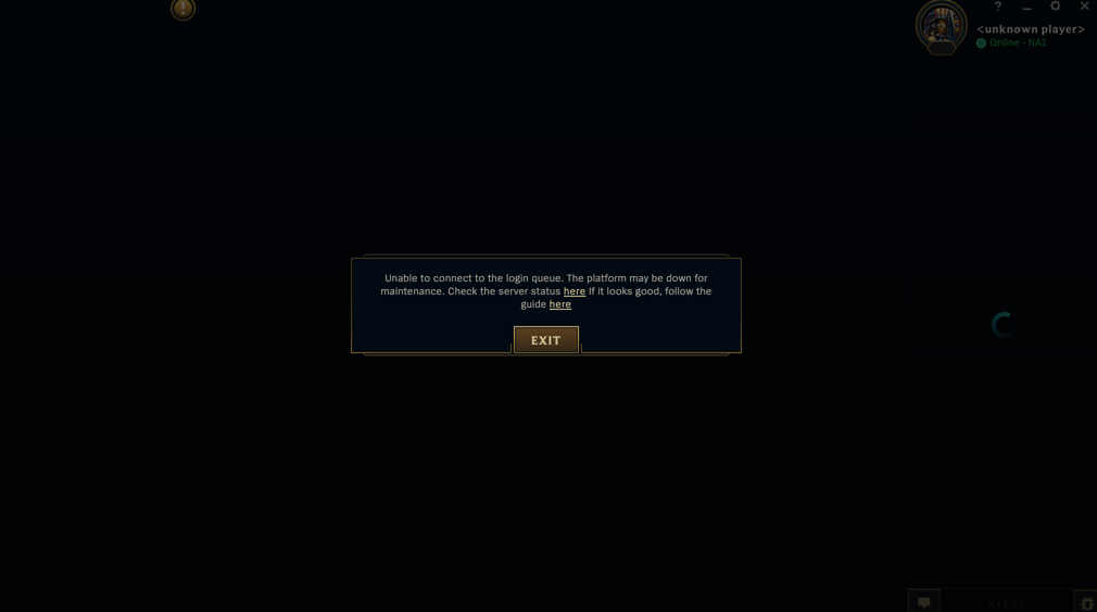 An error message received in League of Legends on Aug. 31. 