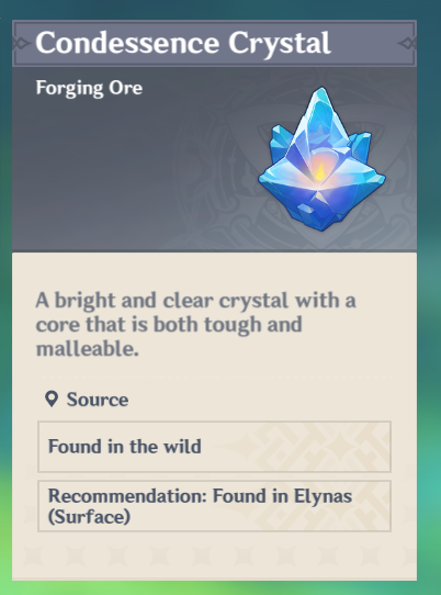 Screenshot of the description of Condessence Crystal in Genshin Impact.