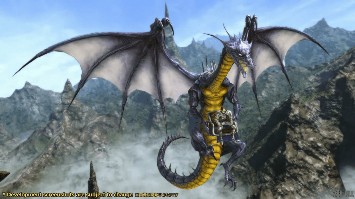 Bahamut mount transporting a WoL in FFXIV.