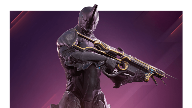 An Excalibur holding the new Gotva Prime rifle, which looks like an Aelok.