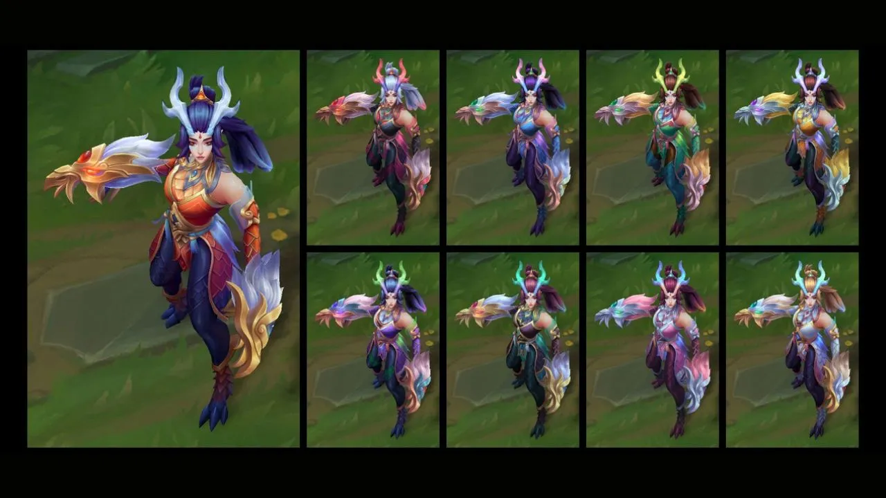 Woman with horns and giant fists featured in eight different colors in League of Legends