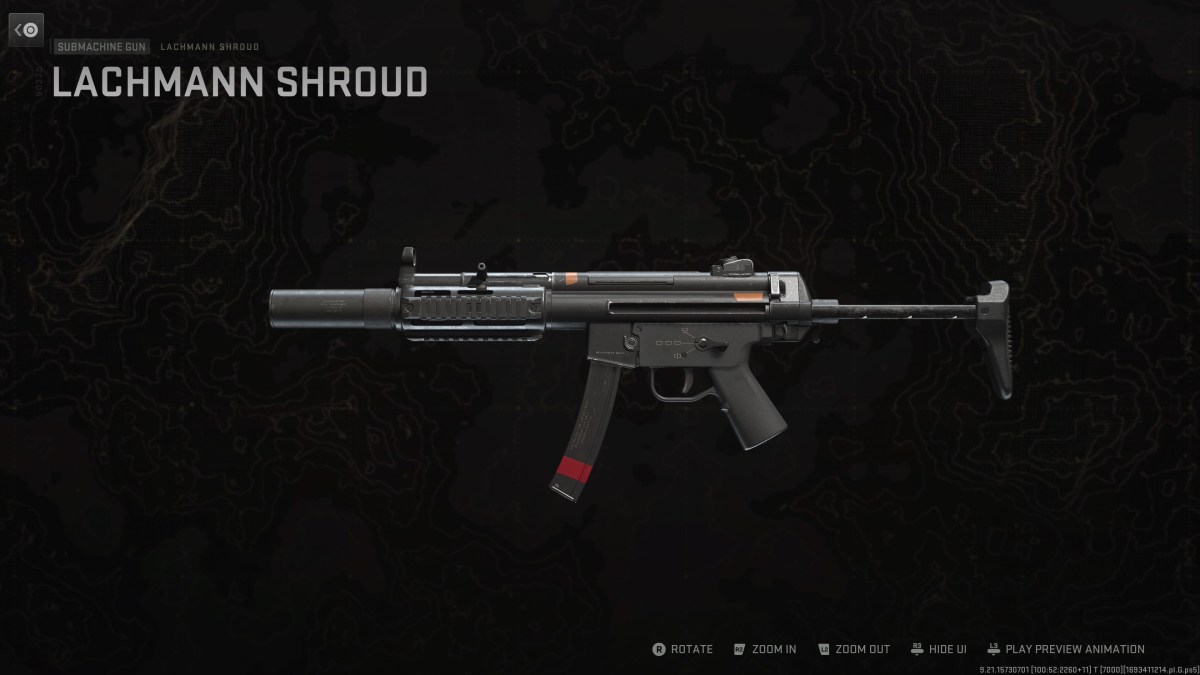 A screenshot of the Lachmann Shroud SMG in MW2.