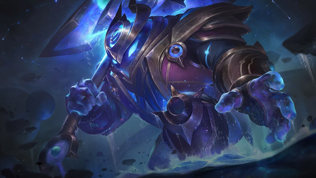 Dark Cosmic Nautilus reaches out to grab a small enemy in League of Legends