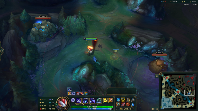 A screengrab of the Jungle in League of Legends, invading.