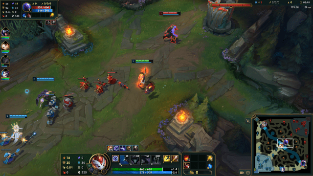 A screengrab of the Jungle in League of Legends, ganking.