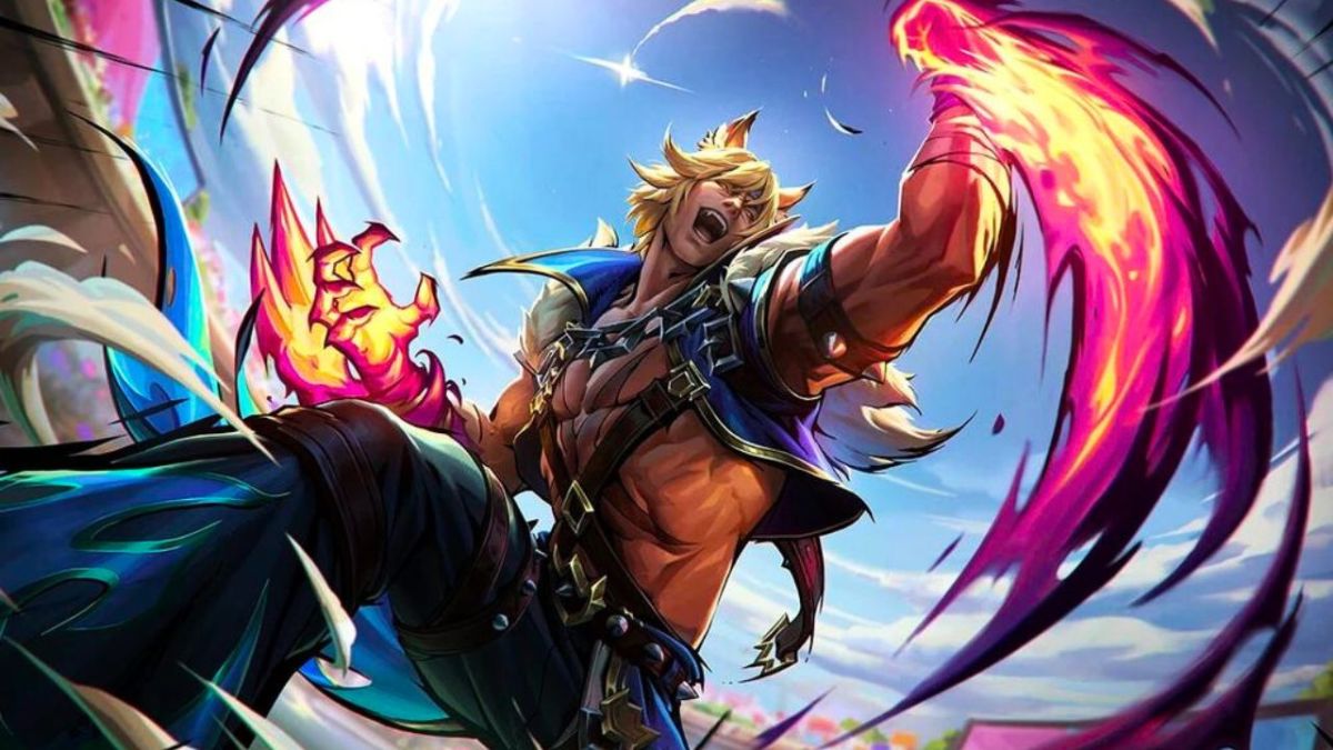 Man with shaggy hair and large ears wielding a fiery punch in League of Legends