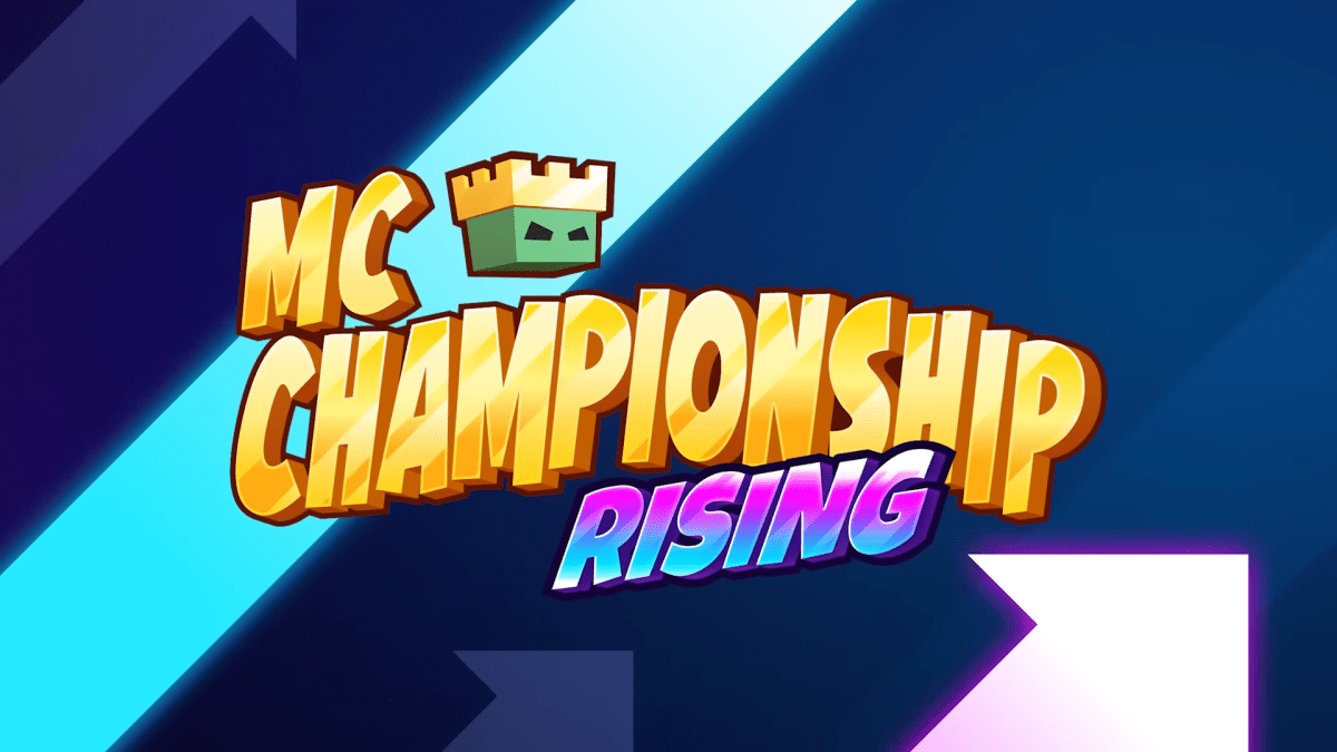 The logo for MCC Rising which is gold text spelling out MC Championship with a crowned zombie logo above it and blue and purple text spelling out Rising below it.