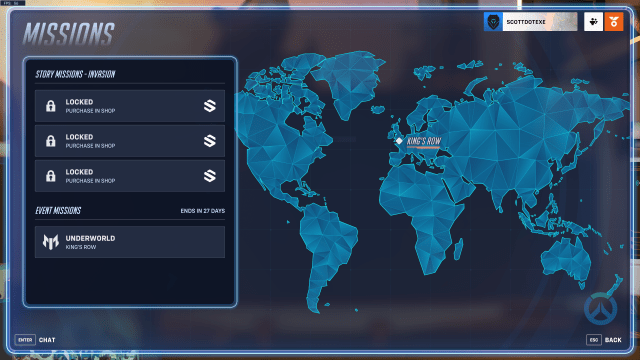 A map of the Story Missions screen in Overwatch 2, which features a map of the real world.