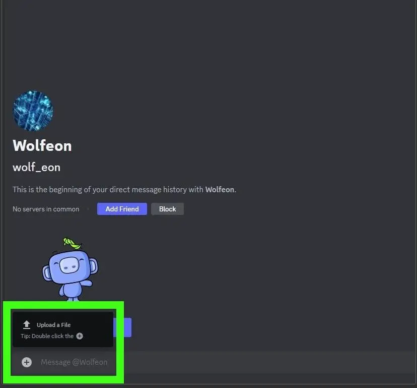 Photo of image upload button on discord