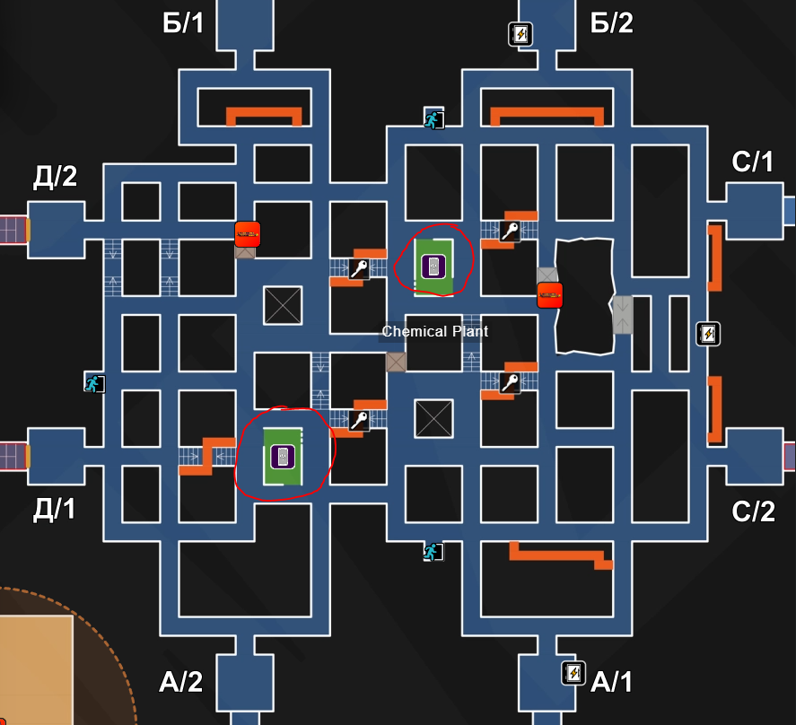 Chemical Plant layout with R4D detectors marked.