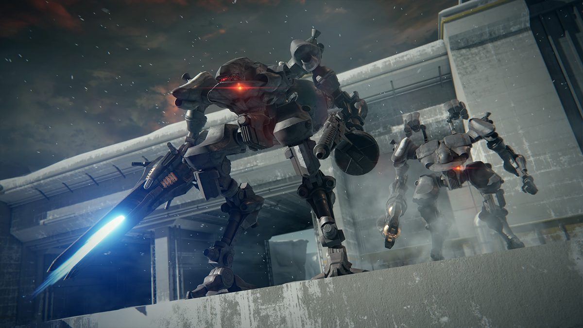 Two mechs prepare to attack in Armored Core 6