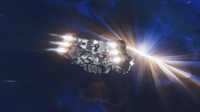 Starfield ship jumping through space