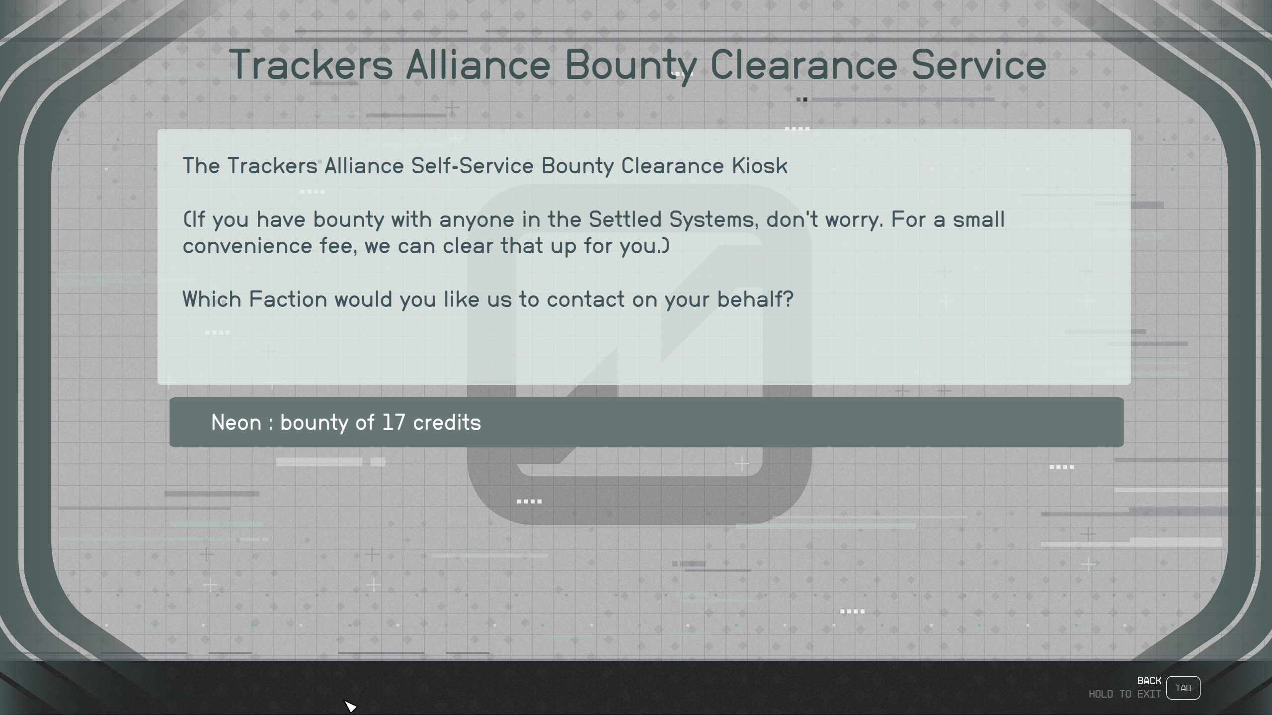 A bounty notification at a Bounty Clearance Kiosk in Neon.