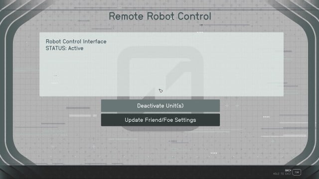 The turret computer terminal and all of its options in Starfield.