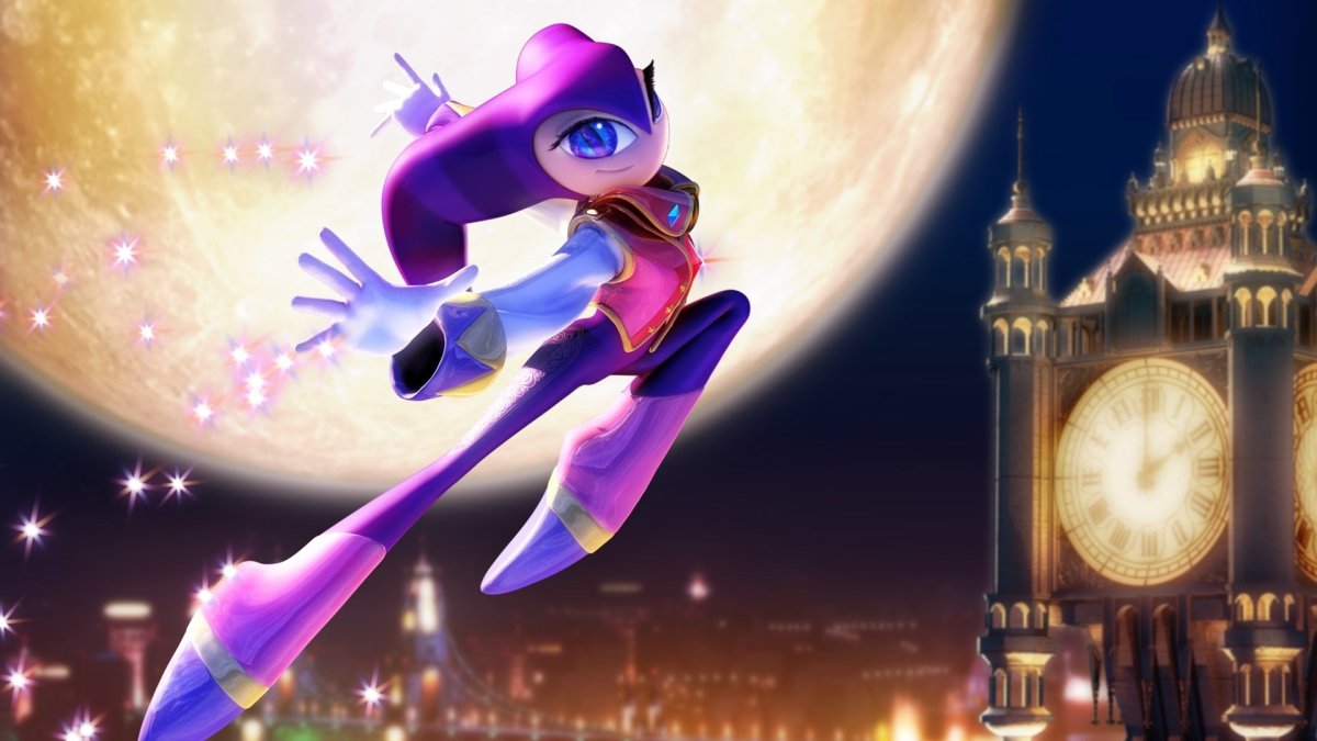 The titular Nights from Nights into Dreams soars in the sky with a large backdrop of the moon.
