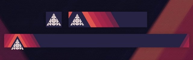An image showing the Silhouette emblem in Destiny 2, which has a dark blue background, afie strips as a gradient from purple to orange, and a symbol of a circle inscribed into a triangle.