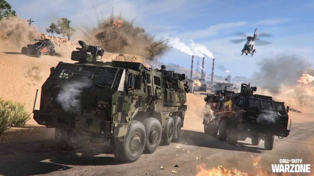 Vehicles chasing each other in Call of Duty: Warzone.