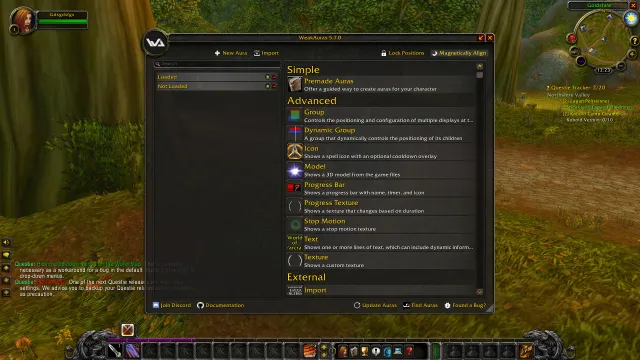 WeakAuras' settings shown in WoW's user interface.